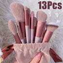 Kit Premium com 13 Pincéis de Maquiagem Profissionais para Base, Sombra, Blush e Corretivo com Necessaire