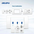 Tomada de Parede DELEFU 4*2 em Vidro Temperado Branco Padrão Brasileiro com USB Duplo Tipo C, Interruptor Tuya Wifi 10A 20A