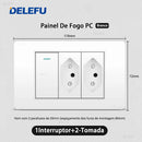 Tomada de Parede DELEFU 4*2 em Vidro Temperado Branco Padrão Brasileiro com USB Duplo Tipo C, Interruptor Tuya Wifi 10A 20A