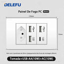 Tomada de Parede DELEFU 4*2 em Vidro Temperado Branco Padrão Brasileiro com USB Duplo Tipo C, Interruptor Tuya Wifi 10A 20A