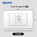 Tomada de Parede DELEFU 4*2 em Vidro Temperado Branco Padrão Brasileiro com USB Duplo Tipo C, Interruptor Tuya Wifi 10A 20A