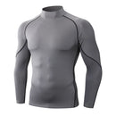 Camiseta de Compressão Masculina Premium – Gola Alta, Manga Longa e Proteção UV para Treinos