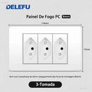 Tomada de Parede DELEFU 4*2 em Vidro Temperado Branco Padrão Brasileiro com USB Duplo Tipo C, Interruptor Tuya Wifi 10A 20A