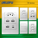 Tomada de Parede DELEFU 4*2 em Vidro Temperado Branco Padrão Brasileiro com USB Duplo Tipo C, Interruptor Tuya Wifi 10A 20A