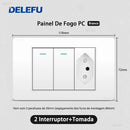 Tomada de Parede DELEFU 4*2 em Vidro Temperado Branco Padrão Brasileiro com USB Duplo Tipo C, Interruptor Tuya Wifi 10A 20A