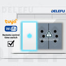 Tomada de Parede DELEFU 4*2 em Vidro Temperado Branco Padrão Brasileiro com USB Duplo Tipo C, Interruptor Tuya Wifi 10A 20A